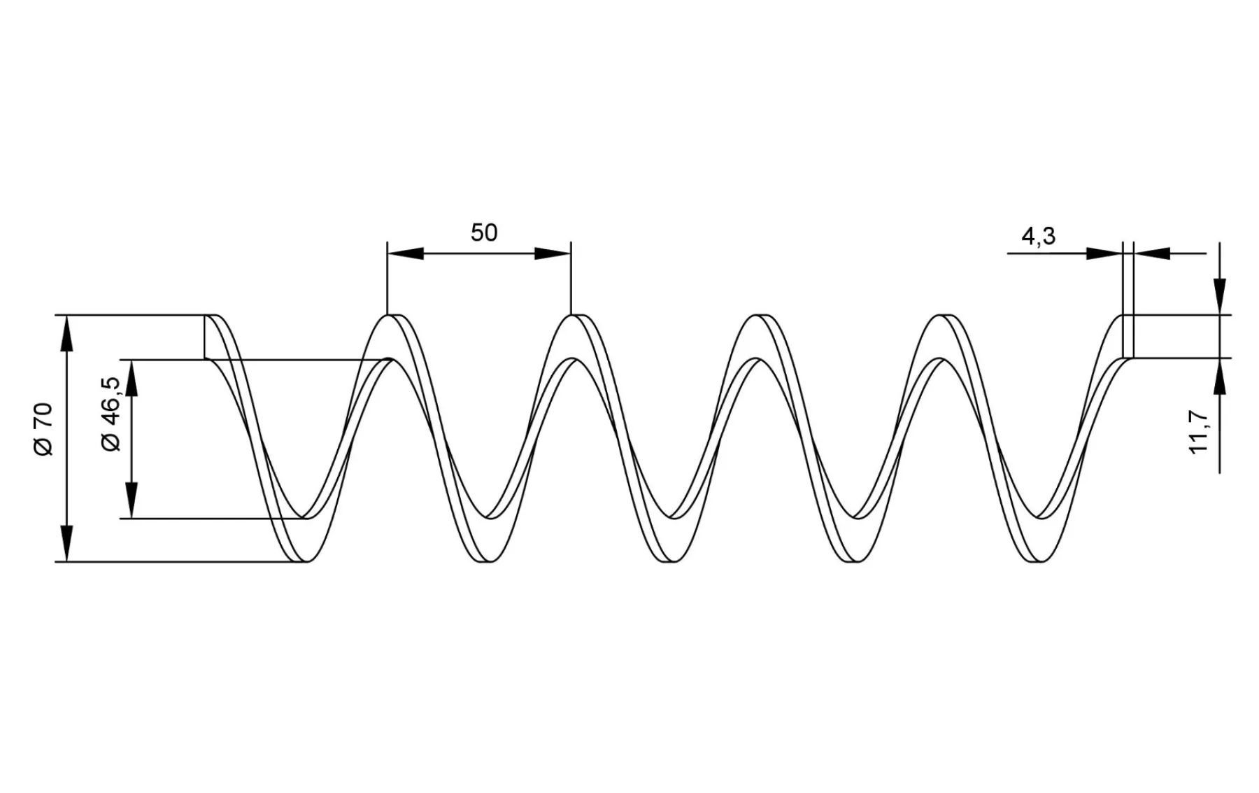 Спираль для гибкого шнека 70x50x46.5-11.7x4.3 из углеродистой стали