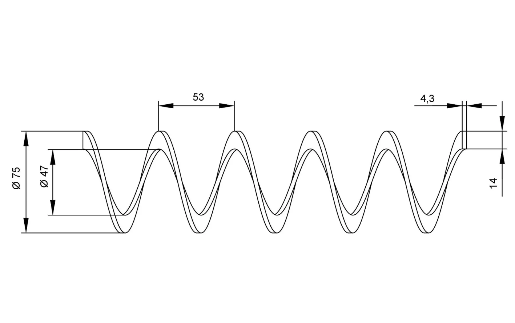 Спираль для гибкого шнека 75x53x47-14x4.3 из углеродистой стали – 1