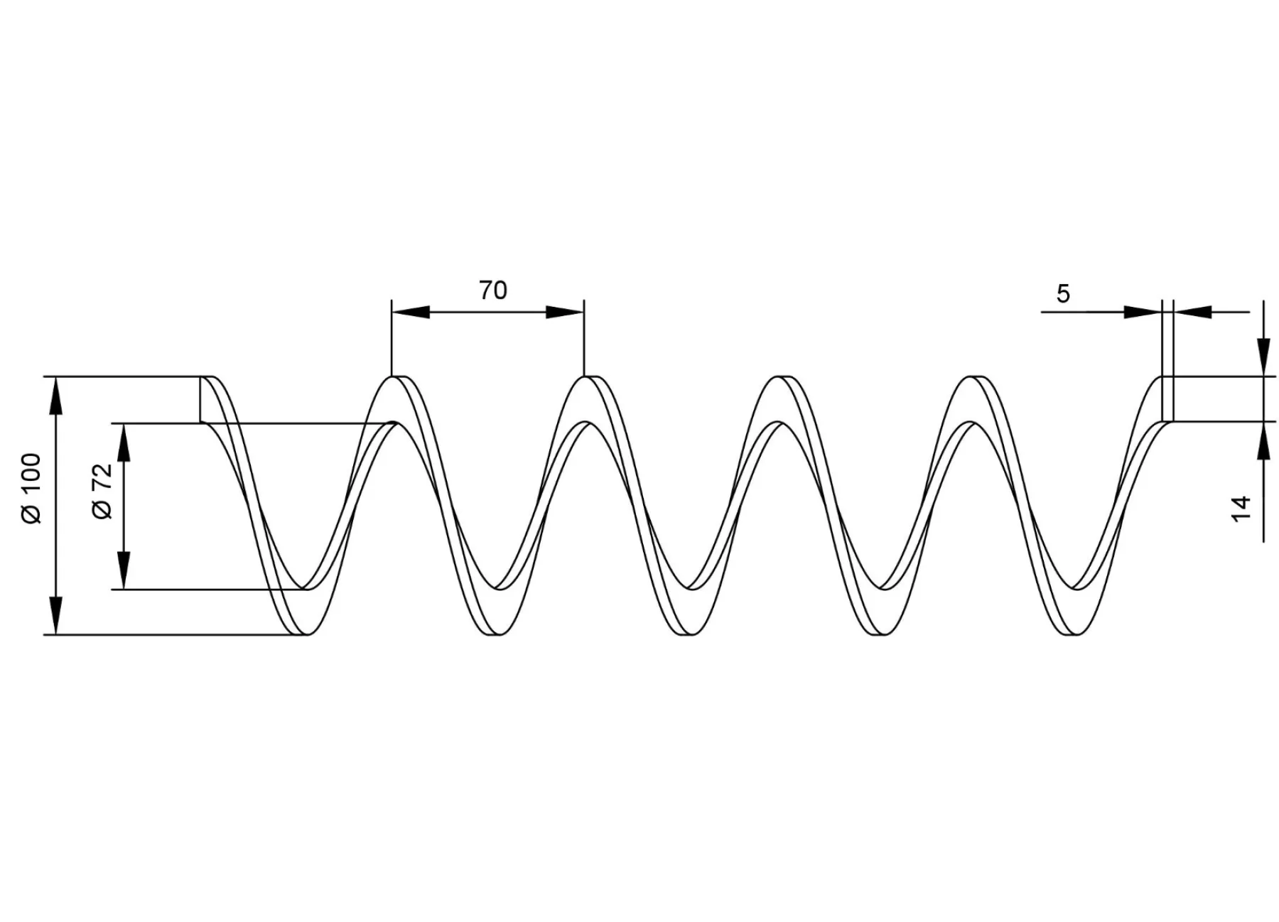 Спираль для гибкого шнека 100x70x72-14x5 из углеродистой стали – 1