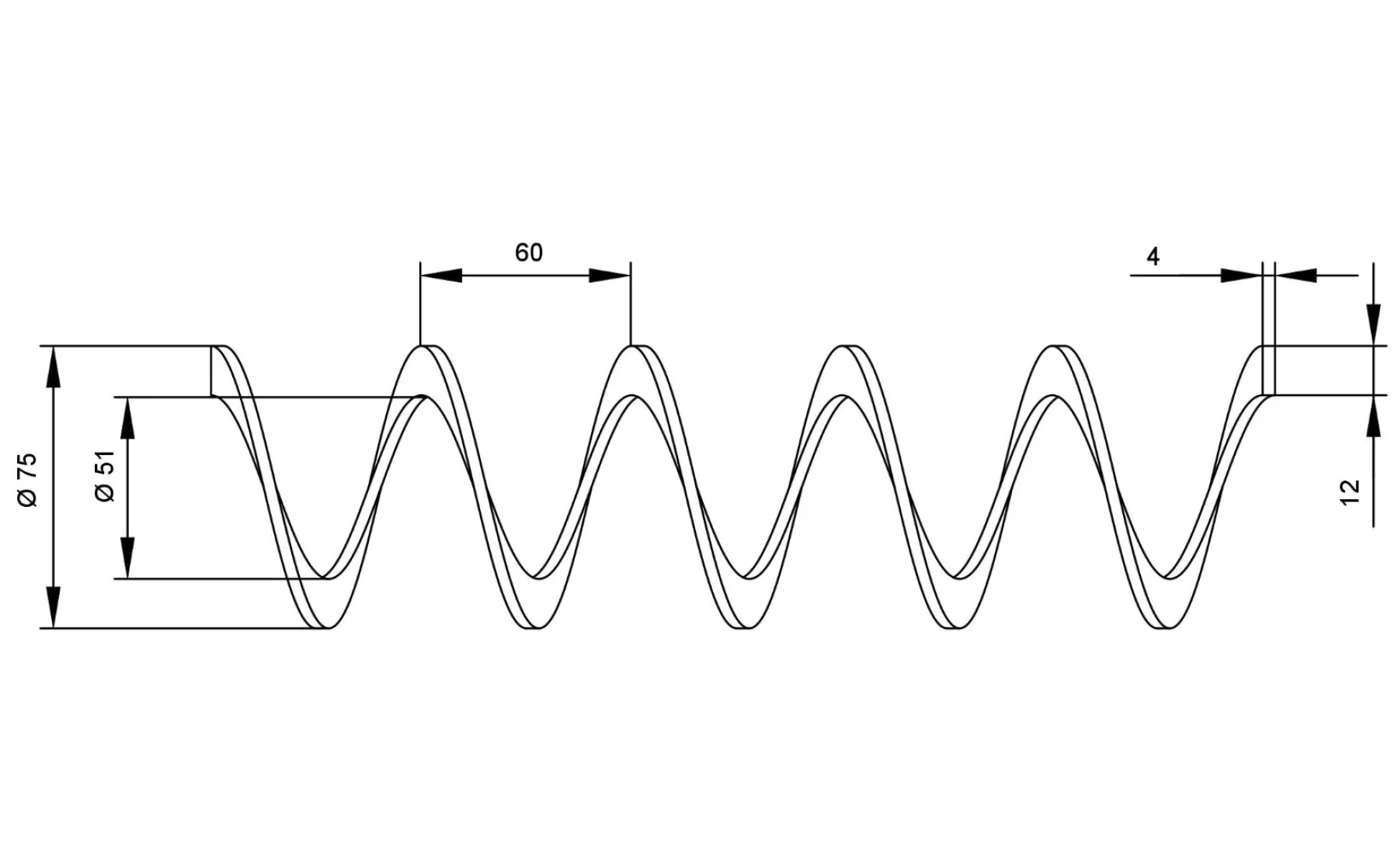 Спираль для гибкого шнека 75*60*51-12*4/3 из нержавеющей стали – 1
