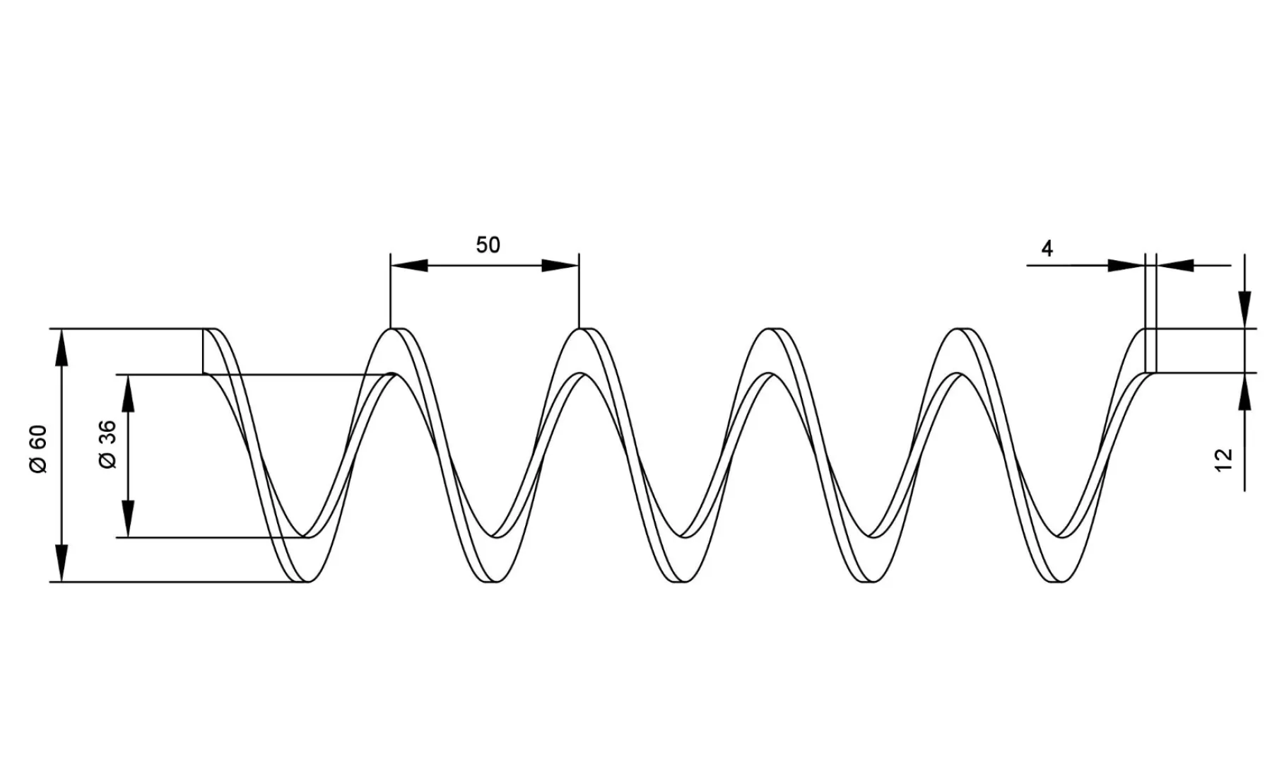 Спираль для гибкого шнека 60*50*36-12*4/3 из нержавеющей стали – 1