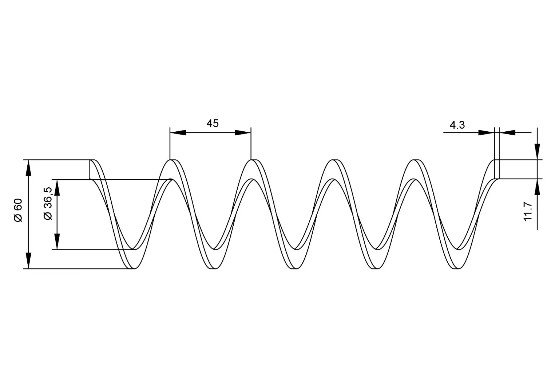 Спираль для гибкого шнека 60x45x36,5-11,7x4,3 из углеродистой стали – 1